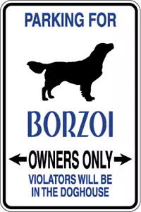Parking For Borzoi Owners Only Dog Metal Aluminum 12" x 8" Sign - Picture 1 of 2