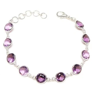 Purple Amethyst Gemstone Handmade 925 Sterling silver Bracelet Size 7-8'' - Picture 1 of 1