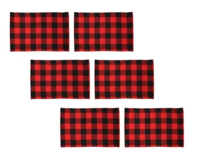 New 6 Rectangle Red Black Buffalo Plaid FABRIC PLACEMATS Christmas - Picture 1 of 3