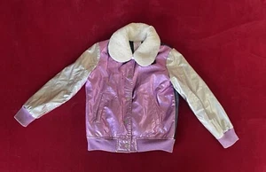 365Kids Girl's Long Sleeve Snap Button Metallic Pink/Silver Bomber Jacket Sz: 6 - Picture 1 of 9
