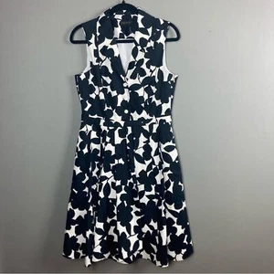 Donna Karan Shirt dress size 8 black white floral block print retro 50s summer - Picture 1 of 14