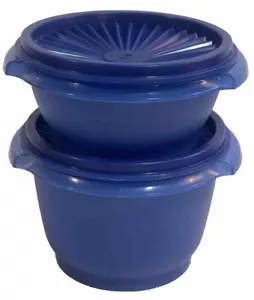 Tupperware Servalier Bowls 10oz & 20oz Set Cobalt Blue Set of 2 Classic Sunburst - Picture 1 of 11