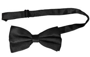 Smart plain black satin bow tie to fit neck size 11 to 18 funeral formal VGC - Picture 1 of 2