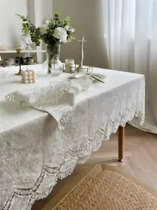 Cotton White Embroidery Lace Flower Tablecloth Home Party Decoration Table Cloth - Picture 1 of 17