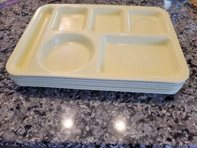 6 Arrowhead #1400 Divided School Church Lunch Trays Melamine Yellow 14" x 10"   - Image 1 of 4