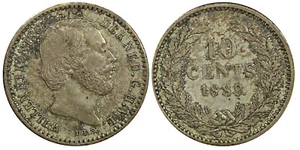 NIEDERLANDE Wilhelm III Silber 1889 10 Cent KM# 80 (22 483) - Bild 1 von 3