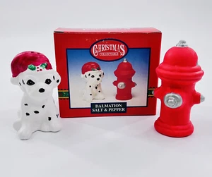 Vintage Christmas Dalmatian Dog & Fire Hydrant Salt & Pepper Shakers Collectible - Picture 1 of 5