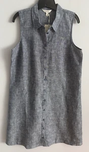 Garnet Hill 100% Linen Shirtdress Dress Button Down Casual Indigo Chambray 12 - Picture 1 of 3