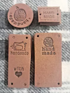 Faux Leather Dark Brown Sew On Patches 4 sizes Clothing Labels 13pcs - Picture 1 of 7
