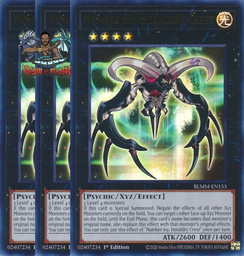 Yugioh! 3x Number 69: Heraldry Crest BLMM-EN153 Ultra Rare 1st Ed NM - Image 1 of 1