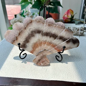 315g Natural Amethyst Agate HandCarved Quartz Crystal Fan Carving - Picture 1 of 7