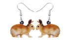 Brown Bunny Rabbit 1" Drop Dangle Acrylic Earrings Very Light Weight Gift Boxed 