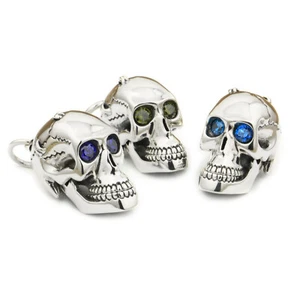 CZ Eyes 925 Sterling Silver Jaw Openable Skull Pendant Biker Punk Jewelry 8CX13D - Imagen 1 de 16