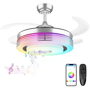 48 Inch Modern Retractable Ceiling Fan with Light and APP Control,RGB Color C... - Picture 1 of 9