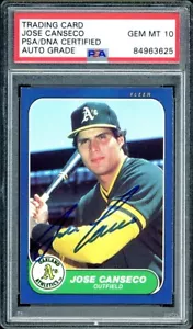JOSE CANSECO signed 1986 Fleer Update RC Rookie A's ON CARD AUTO Gem Mint PSA 10 - Picture 1 of 2