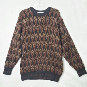 Vtg Geoffrey Beene Brown Argyle Heavy Sweater Mens Md Cotton/Poly/Acrylic/Mohair - Picture 1 of 19