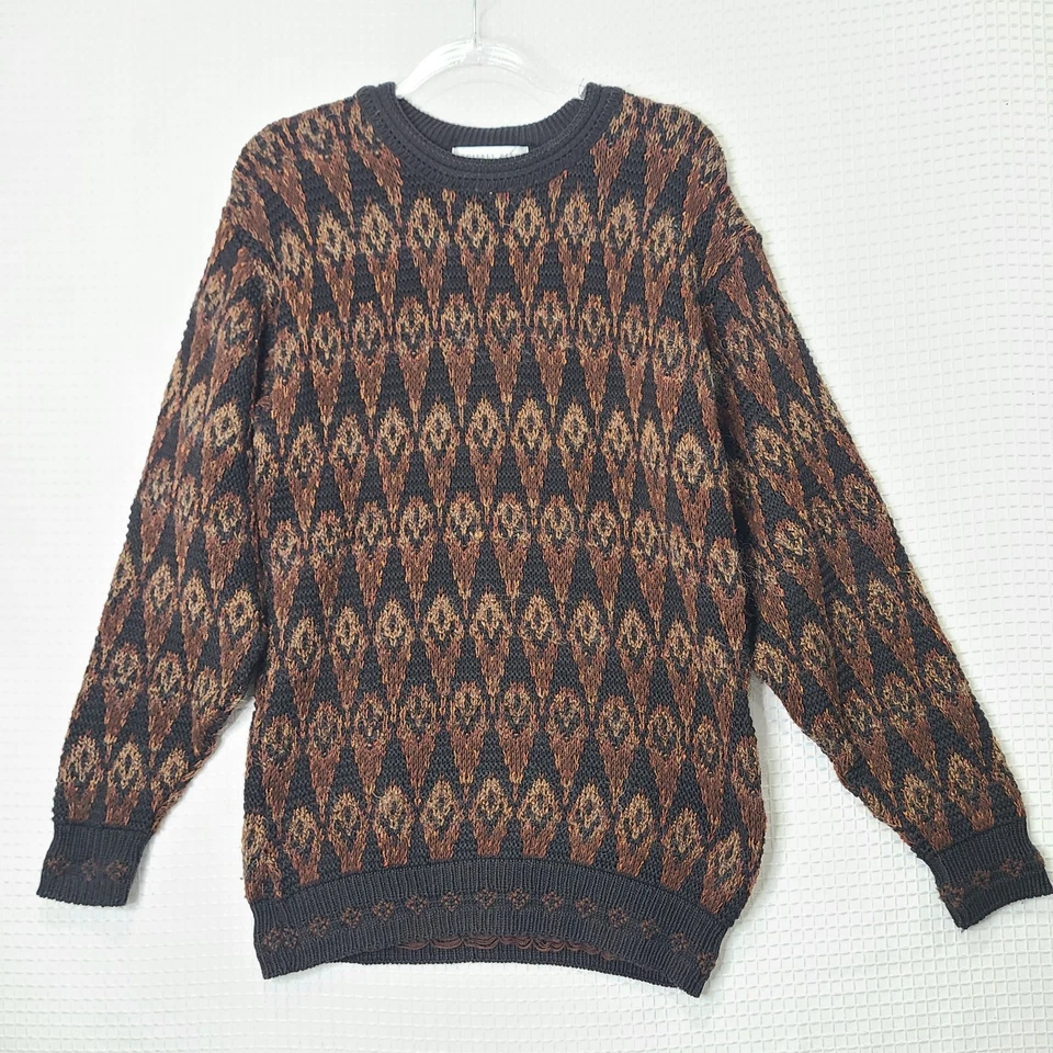 Vtg Geoffrey Beene Brown Argyle Heavy Sweater Mens Md Cotton/Poly/Acrylic/Mohair - Image 1 of 4