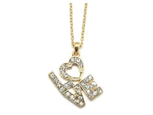 Modern Metallic Crystal Accent LOVE Heart Theme Necklace ~ Gift Idea! - Picture 1 of 3