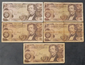 Lot de cinq billets de 20 Schilling Autriche 1967. - Picture 1 of 2