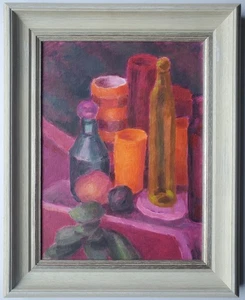 Gemälde Öl Stillleben Gläser Flaschen Norddeutsch Veronika Caspar Schröder 1992 - Bild 1 von 11