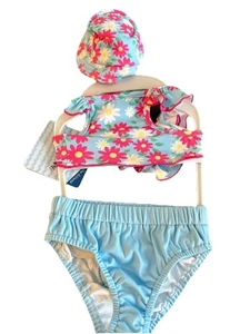 ROPA MASCOTA AZUL FLORAL "TRAJE DE BAÑO CON SOMBRERO A JUEGO" Cachorro/Perro pequeño NUEVO CON ETIQUETAS - Imagen 1 de 4