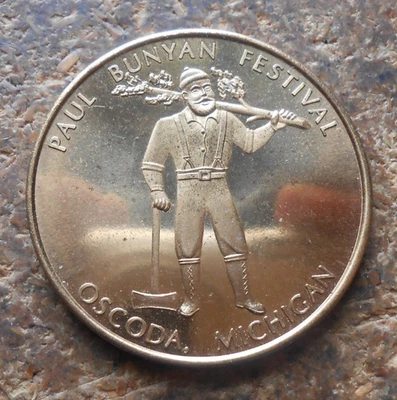 Medalla de recuerdo del festival Oscoda 1971, Michigan Paul Bunyon casi sin circular Foto 1 de 2