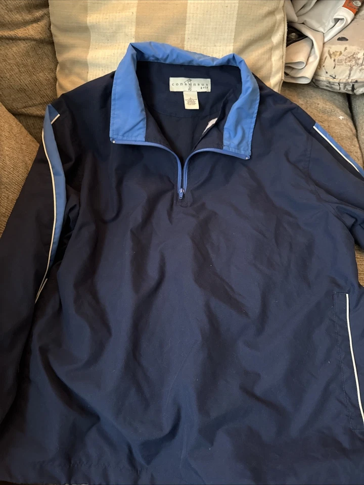 Chaqueta cortavientos de golf Consensus para hombre.  Cremallera 1/4 - Manga Larga Azul, Talla Grande Foto 1 de 4