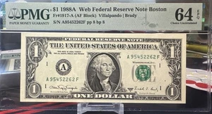 š„¹ 1$1988A WEB federal reserve note ( boston āAā) pp8 bp 8 - ( PMG 64 EPQ) - Picture 1 of 7