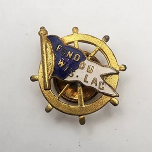 Vintage Fond du Lac Wisconsin Schiff Rad Maritim Emaille Pin - Bild 1 von 3