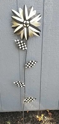 MACKENZIE CHILDS Stake Garden  47” Black And White Decor- HTF Courtly Check - Image 1 of 4