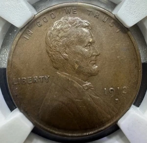 NGC AU-53 BN 1913-S Lincoln Cent, Well-Struck, Chocolate-Brown specimen. - Picture 1 of 4