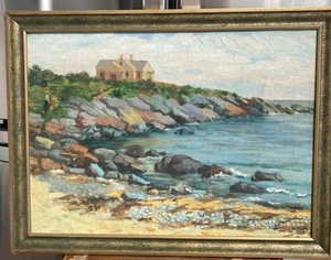 Beautiful Coastal Painting Cottage Seascape Plein Air East Coast - Picture 1 of 9