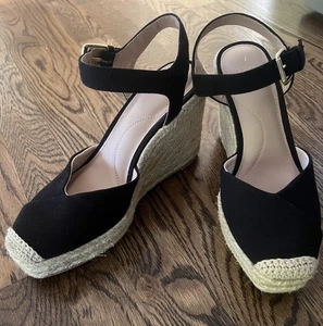 Time and Tru Black Espadrille Size 7 wedge - Picture 1 of 9