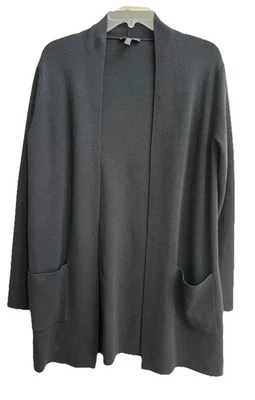 Cárdigan Abierto Eileen Fisher Petite Hilo Italiano Lana Merino Suéter Negro PM Foto 1 de 4