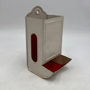 Vintage Tin Match Holder Painted WHITE RED - Picture 1 of 8