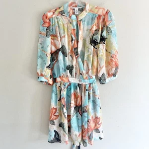 Diane von Furstenberg Wrap Sheer Dress Size 6 Womens Silk Water Colors Floral - Picture 1 of 11