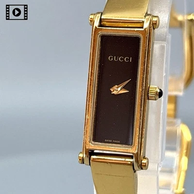 【Exc+5】 Gucci 1500L 12 mm esfera negra oro Qz para mujer de JAPÓN Foto 1 de 4