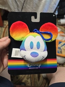 Disney Rainbow Pride Collection Mickey Mouse Keychain Bag Clip Plush New - Picture 1 of 2
