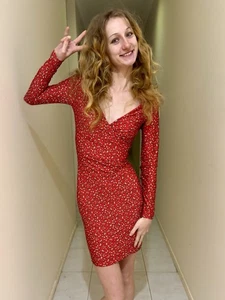 Kookai Sz 1 Dress Bodycon Red Stretch Cocktail Party Club Long Sleeve Sz 8 - Picture 1 of 6