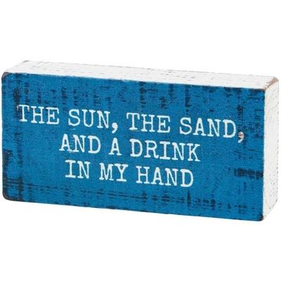 Primitives by Kathy MINI Sign Sun Sand Drink Beach House Decor Tier Tray Ocean - Image 1 of 3
