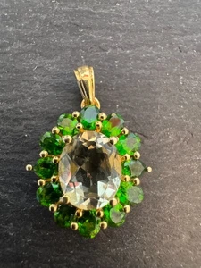 Prasiolith +Chromdiopsid  ca 4,62 ct Ketten Anhänger 925 Silber  vergoldet - Bild 1 von 4