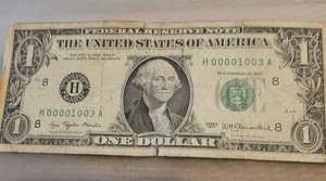 dollar bill with 6 zeros circulated condition small tear on top and bottom - Picture 1 of 2