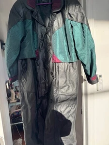Vintage Retro Echtleder Colorblock Jacke schwarz/grün/rotbraun Medium - Bild 1 von 5