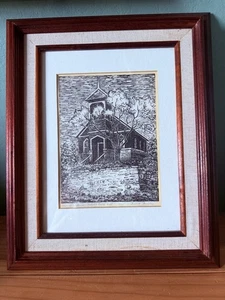 Ernest Beagley signierter Holzschnitt 1/100 "Community Church, Wrights Ferry, Calif."  - Bild 1 von 7
