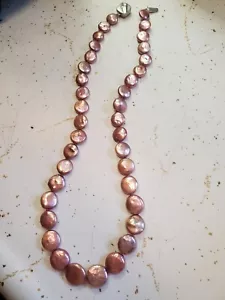 Honora Cultured Freshwater Pink Magenta Coin Pearl Necklace Strand 925 - Picture 1 of 13