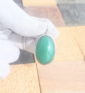 Colgante de piedras preciosas de crisoprasa natural en crisoprasa de corte ovalado de plata de ley 925 - Imagen 1 de 12