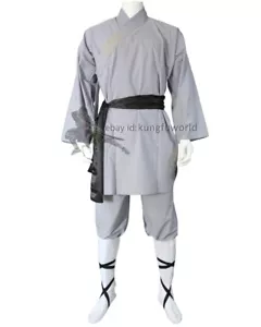 Uniforme Kung Fu Tai Chi Cotone Grigio Cotone Arti Marziali Abito Monaco Wushu - Foto 1 di 10