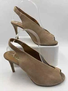 Büro Beige Wildleder Leder Slingback Heels. Stiletto. Peeptoe. Größe 7. Eu40 - Bild 1 von 15