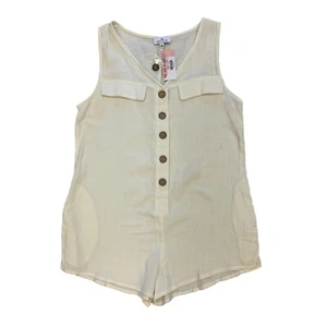 Urban Daizy Megan Romper Womens L Large Ivory Knit Cotton Seersucker Semi Sheer - Picture 1 of 9
