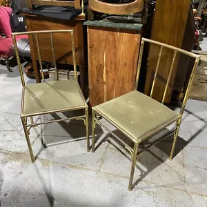 2 x Messing Kupfer Faux Bambus Chiavari Hollywood Regency Chippendale Stil Stühle - Bild 1 von 15